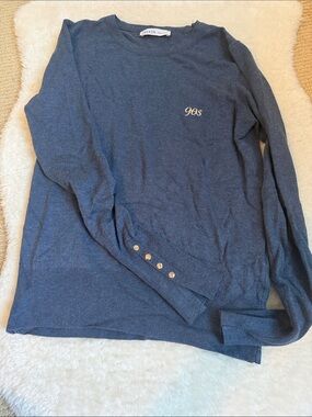 Women's Navy Crewneck Sweater with Button Cuff Detail